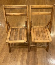 Vintage Set of 2 Wooden Folding Chairs Slatted Seat Rustic