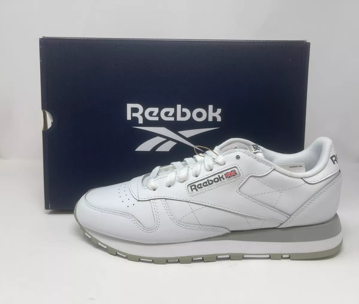 GENUINE REEBOK CLASSIC LEATHER WHITE & GREY ATHLETIC SHOES SNEAKERS RUNNERS  NEW