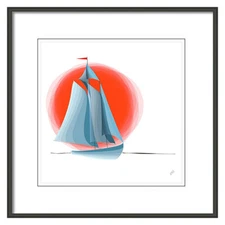 Sailing Red Sun, 16"x16", Framed Fine Art Print