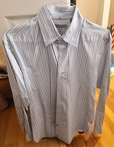 Ted Baker London Button Down Shirt Blue Striped Size 4 (Large) In EUC! - Picture 1 of 4