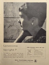 Bell Telephone System Long Distance Calling Lonely Lady Vintage Print Ad 1960