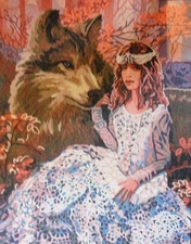 "Lady and Wolf" Printed Needlepoint Tapestry  Canvas Collection D'art 11870
