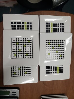 6 Crate and Barrel Mod Square Plates 7 1/4'' Salad Plates Dot Squares Bin 148 Euc