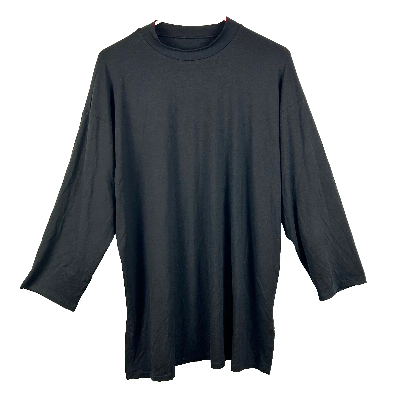 Eileen Fisher Tunic Top Jersey Knit Pullover Black 3/4 Sleeve Mock Neck Tee M