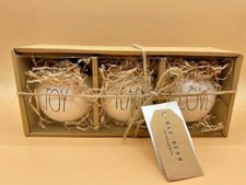 Rae Dunn Christmas Holiday Ceramic Ornaments JOY PEACE LOVE Gift Set of 3 NIB