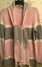TALBOTS SWEATER / Scarf STRIPE COTTON WOMENS SMALL S GRAY PINK WHITE