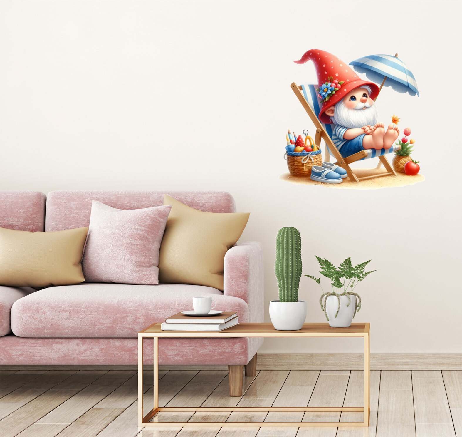 Summer Beach Gnome Gonk Wall Art Window Nursery Colourful Vinyl Sticker ...