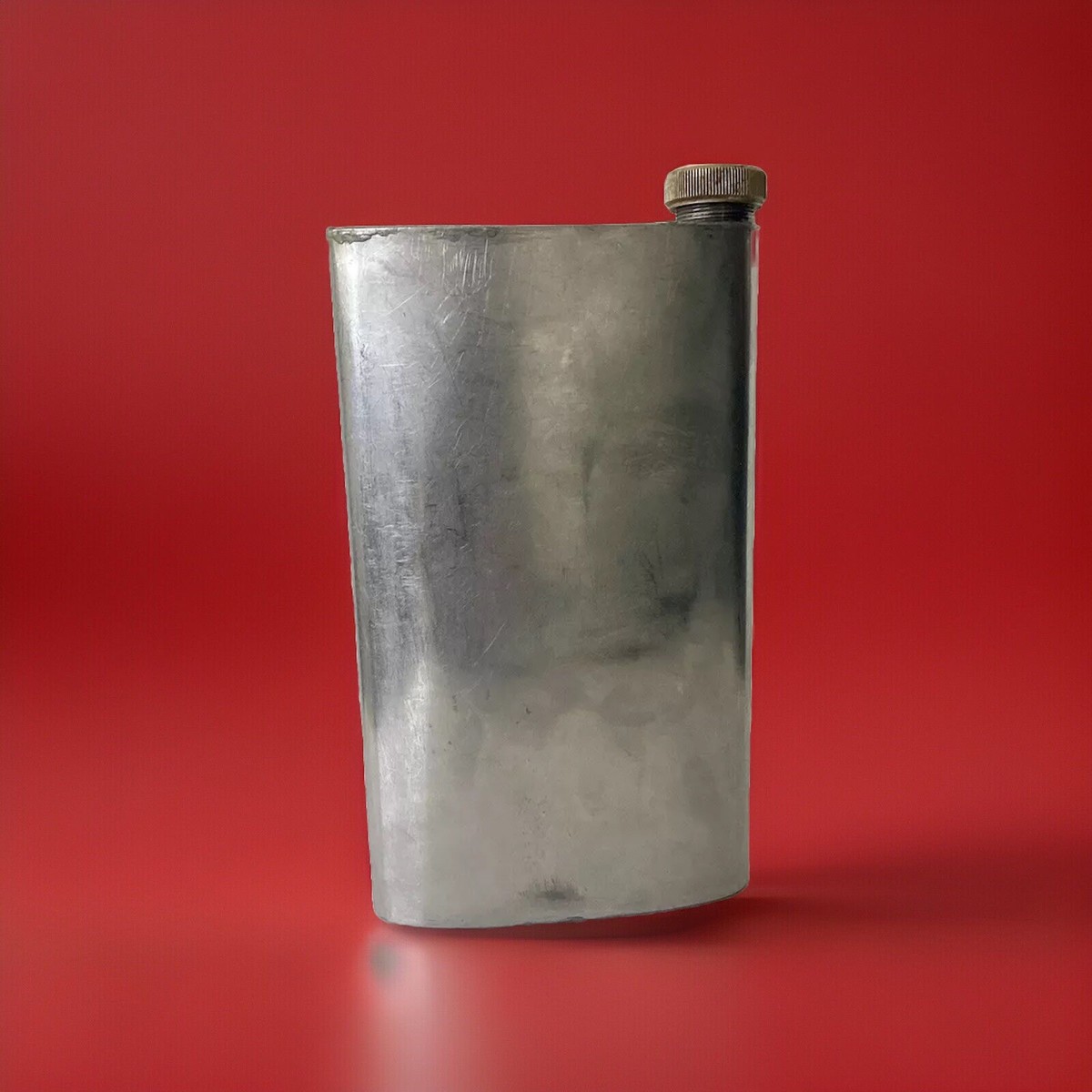 Vintage Soviet large Flask 1970s 22.93 oz Stainless Steel Brass
