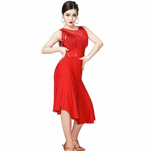 Ladies Latin Dance Dress Salsa Tango Ballroom Swing Lace Tassel Rumba Practice - Picture 11 of 11