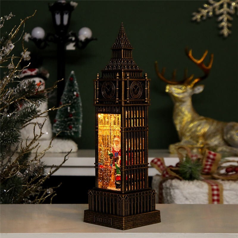 Big Ben Clock Tower Christmas Musical Snow Globe Lantern Santa