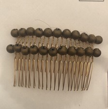 Two 2 Vintage Brown Luster Wood Bead Gold Metal Hair Combs