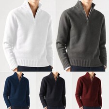 Men's Quarter Zip Sweater Slim Fit Casual Knitted Turtleneck Pullover Sweater