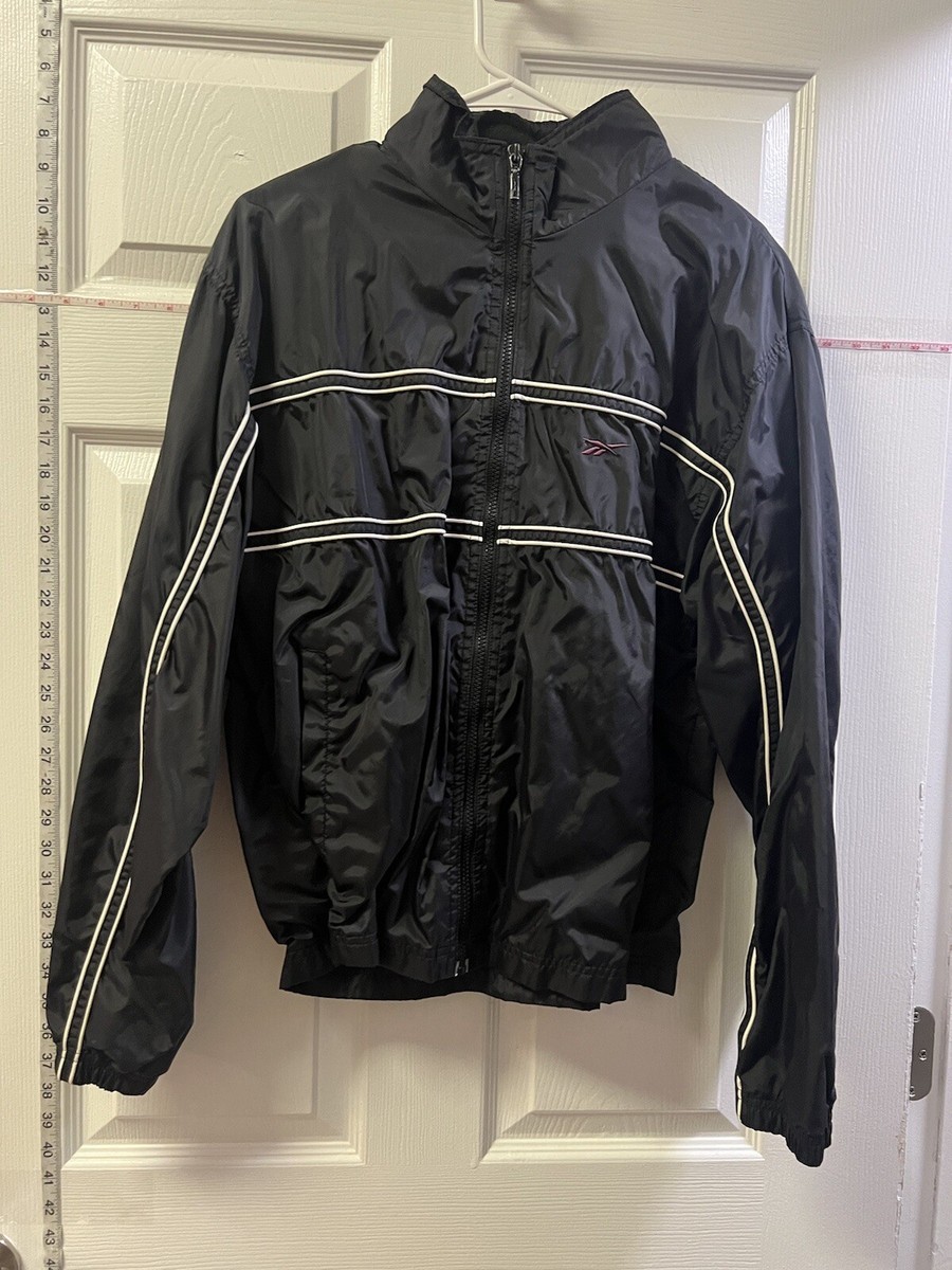 Reebok Women's Jacket XL Windbreaker Black Y2K Pink Full Zip