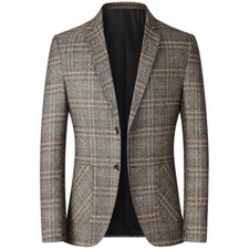 Men Top Plaid Blazer Jacket Checked Suit Coat Lapel Casual Formal Working Office