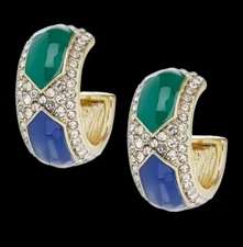 Heidi Daus "Divine Diamond" Crystal and Enamel Hoop Earrings-Pierced-NWT