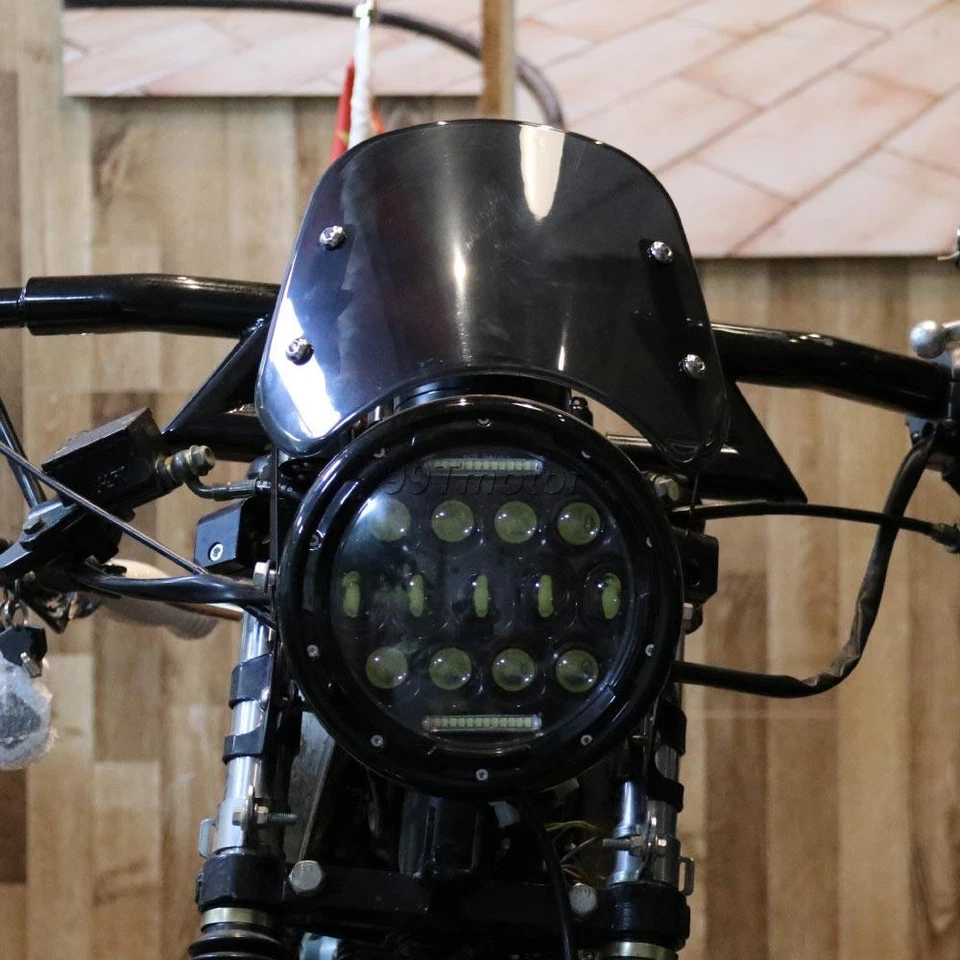 Universal 5-7" Round Headlight Fairing Windshield Windscreen For Yamaha Honda Foto 3 de 4