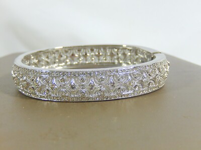NWOT NADRI FABULOUS ART DECO STYLE CZ RHODIUM PLATED HINGED CUFF BRACELET UNWORN