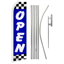 Open Swooper Flutter Feather Advertising Flag Kit Open Sign We're Open Blue