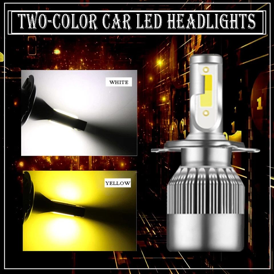 3000K&6000K Double Color 55W H4 Car LED Headlight High/Low Beams Bulbs 26000LM - Image 3 of 4