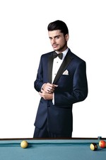Cardi Super 150s Tuxedo Jacket 42R Regular Navy Black Polyester Viscose