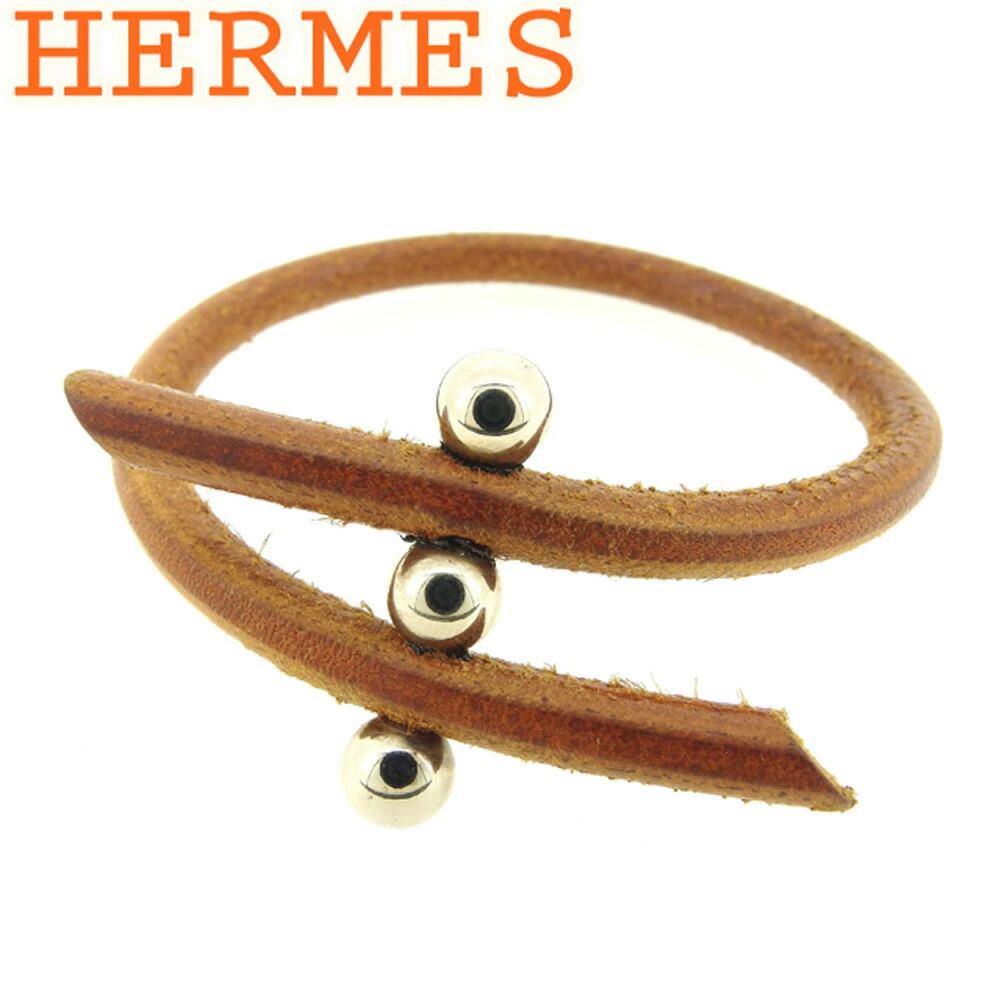 Y1214 Hermes HERMES Bracelet 3 Ball Brown Silver Ladies