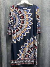 Studio One Dress Women’s Size Medium Floral On Navy 3/4 Sleeve