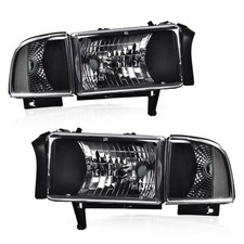 Headlights Assembly Dodge Ram 1500 2500 3500 1994-2002 Clear Lens Black Housing