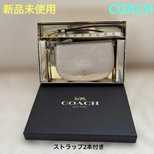 New and COACH Gold Pouch 2 Straps with Box
