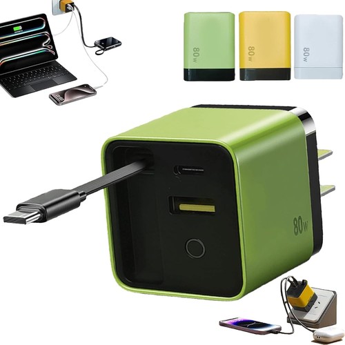 3 in 1 GaN Charger,Retractable Phone Charger Wall Plug Type C Cable 2 USB Ports - 第 1/14 張圖片