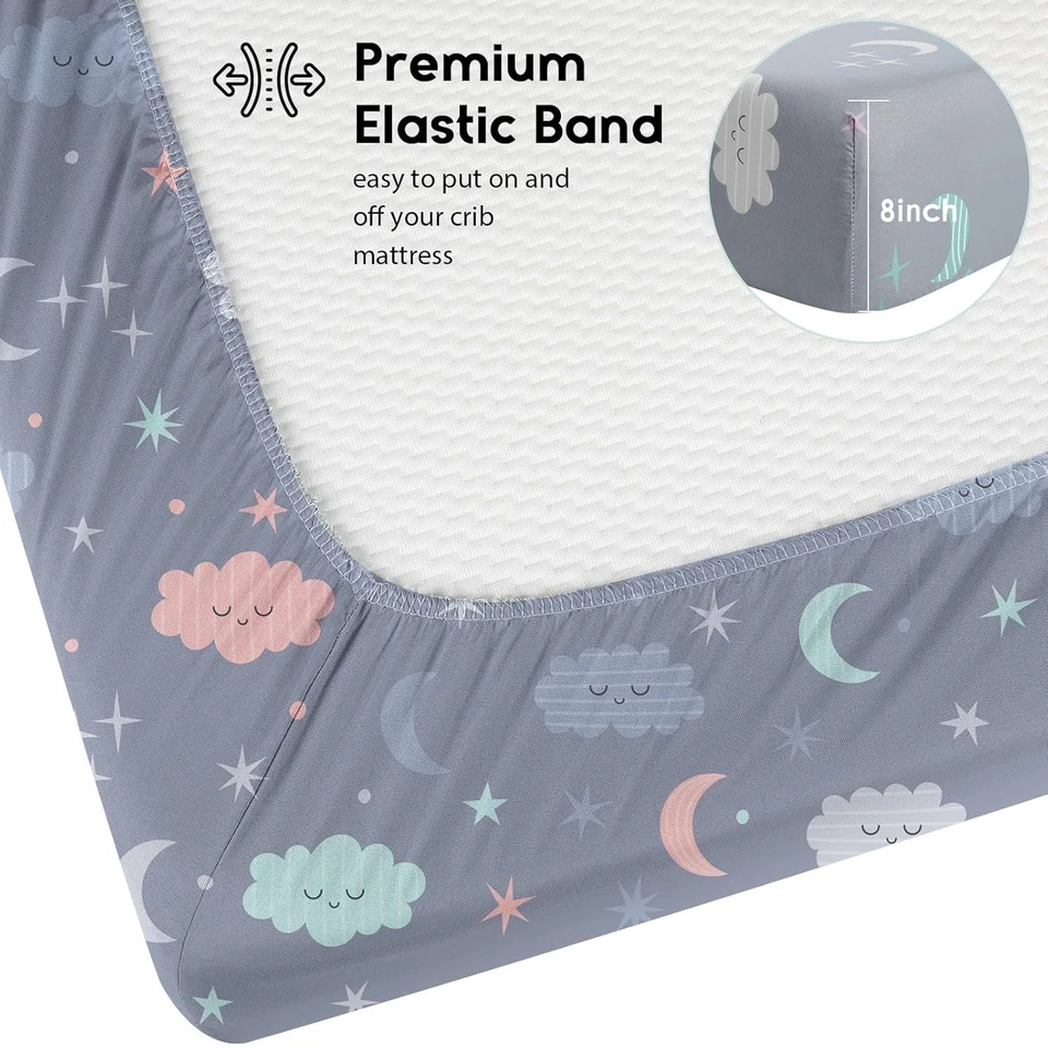 Sábanas de cuna para niños niñas, paquete de 2 sábanas ajustables para cuna estándar y Foto 3 de 4