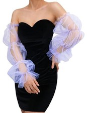Long Sheer Glove for Women Fancy Puffy Stretchy Mesh Tulle Gloves Lavender