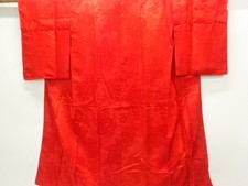 7760281: JAPANESE KIMONO / ANTIQUE JUBAN / SILK / RINZU / WOVEN FLOWER KUSUDAMA