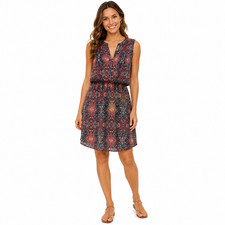 Gap Womens Blouson Paisley Lined Drawstring Sleeveless V-Neck Dress Red Blue XL
