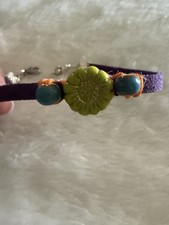 Czech Glass Green Flower Handmade Purple Faux Suede Bracelet Boho