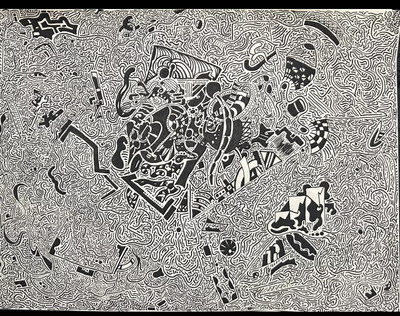 Abstract Line Art Drawing 9x12 in.