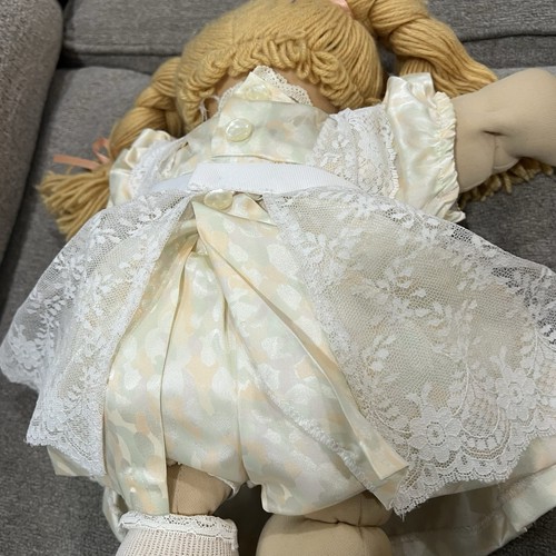 Vintage Cabbage Patch Kids Doll Tooth Glasses Blonde Lace Dress Coleco - Afbeelding 12 van 15