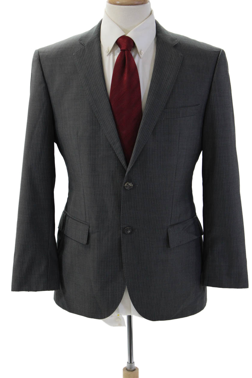 Boss Hugo Boss Mens Dark Gray Striped Collared Suit Jacket Button Size 38