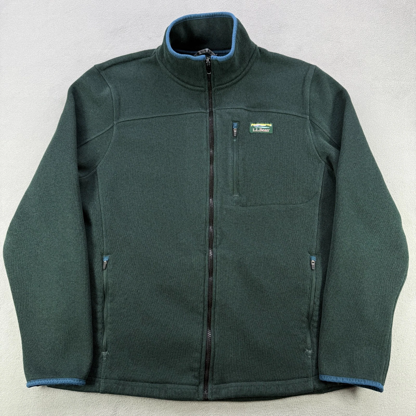LL Bean Jacket Mens XL Green Sweater Fleece Full Zip Slightly Fitted Outdoors