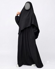 Black 2 Layer Khimar Hijab with Turkish CY Maxi Dress Modest Islamic Outfit Set