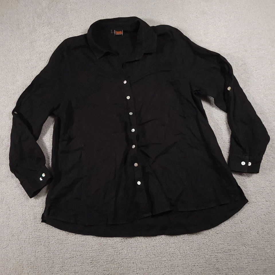 Camisa Tianello Mujer Grande Lino Blusa Abotonada Hecha en EE. UU. LD133 Manga Larga Foto 2 de 4