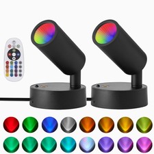2 PCS Spot Lights Indoor RGBW Color Changing Wall Light Remote Black