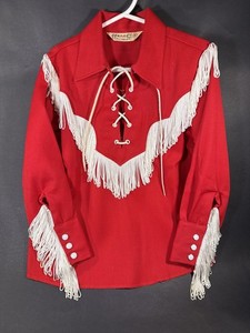 Vintage H Bar C California Ranchwear Shirt - CHILDREN's Size 6 - Red w/ Fringe