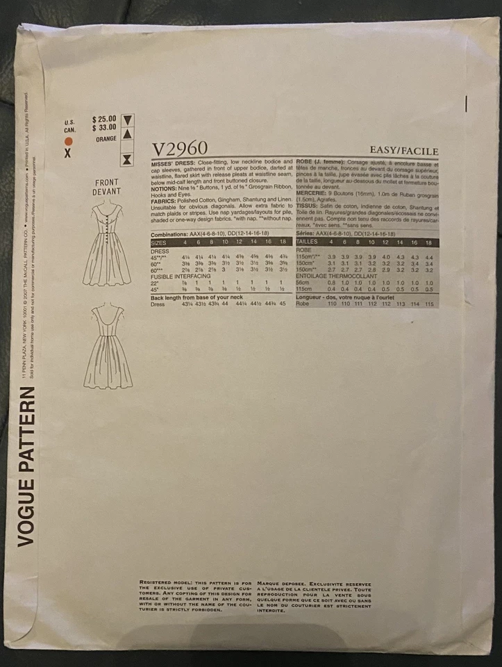 UNCUT Vintage Vogue 1950s sewing pattern V2960 fit & flair dress 12-14-16-18 - Image 2 of 2