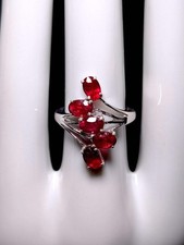 Vintage Oval Cut Genuine Ruby Sterling Silver Waterfall Ring