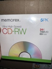  5 Pack MEMOREX Ultra Speed CD-RW 16x-24x 700Mb 80 Minute Rewritable