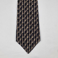Vintage HONORS Silk Tie 4"x58" Abstract Geometric Blue Brown Made in USA Class