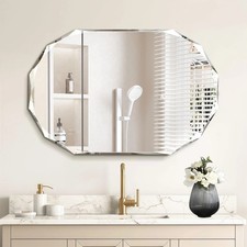 Single Beveled Edge Bathroom Vanity Mirror, 23.6" x 35.4" Oval Wall Mirror, S...