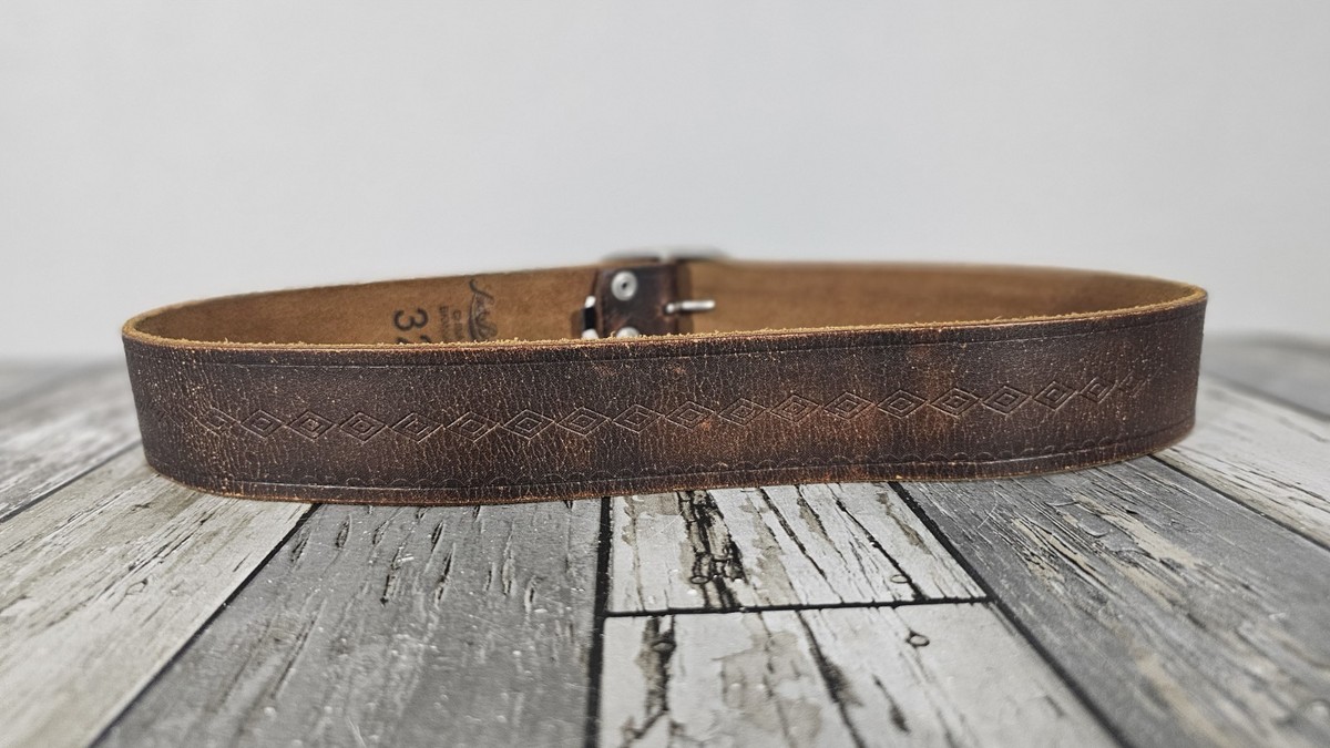 Vintage Lucky Brand Y2K 90s Leather Embossed Brown Belt 