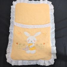 Vintage Handmade Baby Nursery Pillow Sham Cover Yellow Quilted Embroidered Bunny