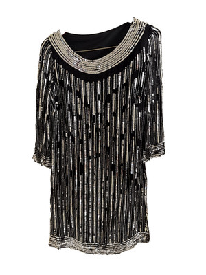 Flapper sequin 3/4 Sleeve,  New Years Dress medium black & sliver sparkly small